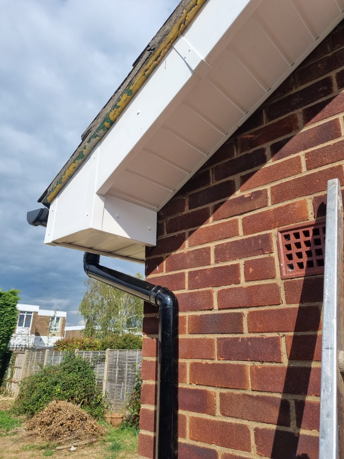 New white soffit and bargeboard detail fitted to a bungalow gable end